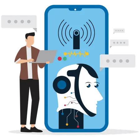 Man working with AI-powered Chatbot  Illustration