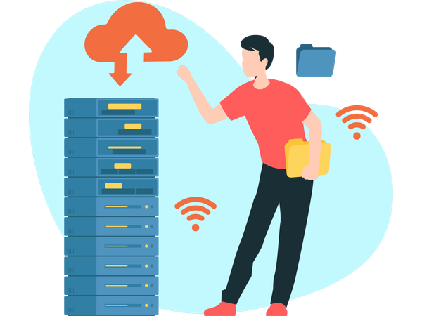 Man working with cloud server  Illustration