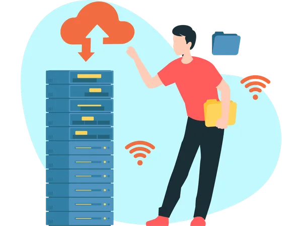 Man working with cloud server  Illustration