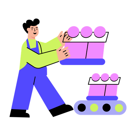 Man working with conveyor belt  Illustration