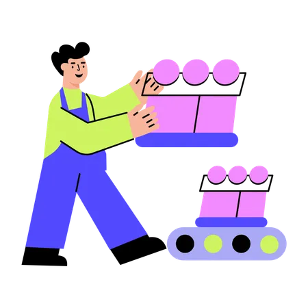 Man working with conveyor belt  Illustration
