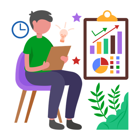 Man working with Customer Survey Analysis  Illustration