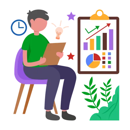 Man working with Customer Survey Analysis  Illustration