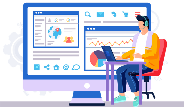 Man working with data and business statistic  Illustration