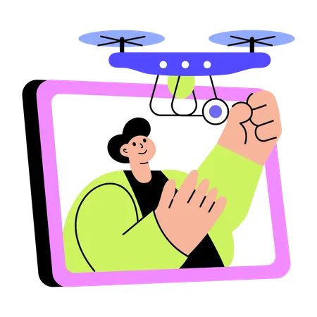Man working with drone camera  Illustration