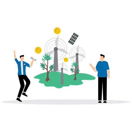 Man working with Eco-Friendly Tech  Illustration