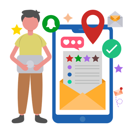 Man working with Email Feedback  Illustration