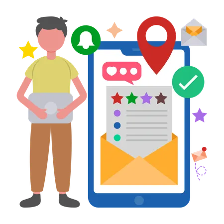 Man working with Email Feedback  Illustration