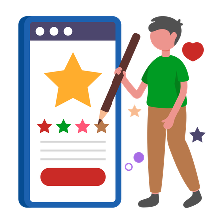 Man working with Five Star Review  Illustration