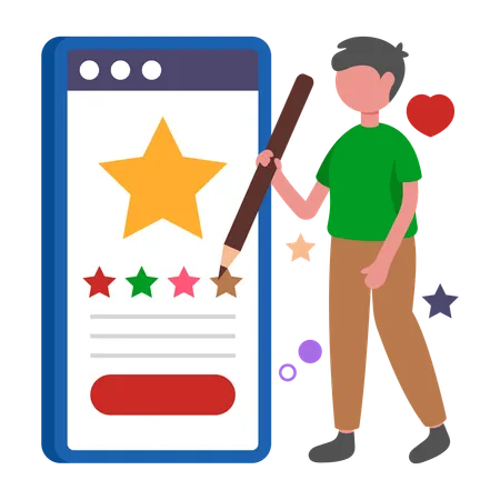 Man working with Five Star Review  Illustration