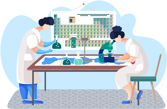 Man working with flask with liquid  Illustration