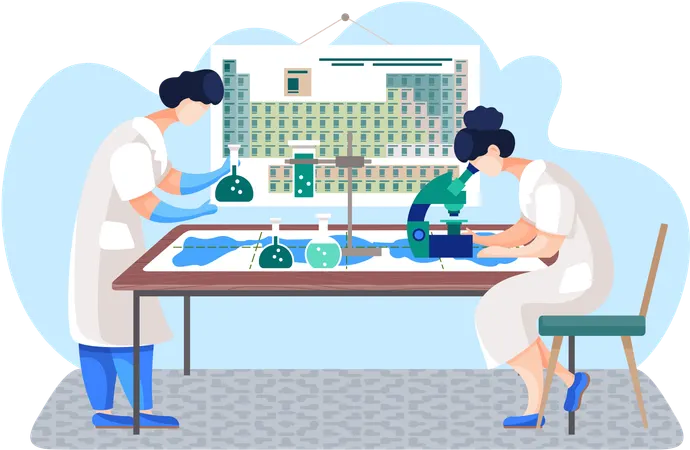 Man working with flask with liquid  Illustration