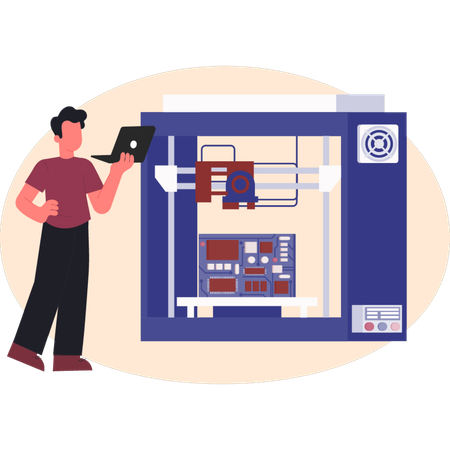 Man working with graphic machine  Illustration