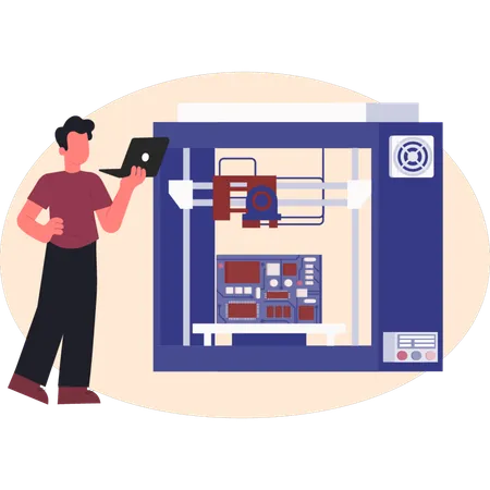 Man working with graphic machine  Illustration