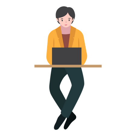 Man Working with Laptop  Illustration