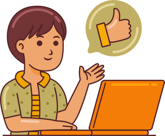 Man Working with Laptop and showing thumbs up  Illustration