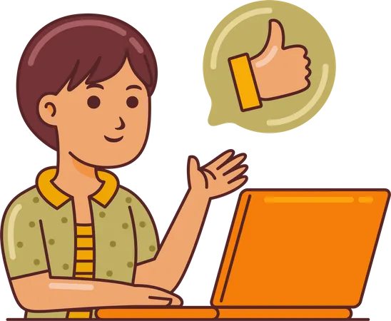 Man Working with Laptop and showing thumbs up  Illustration