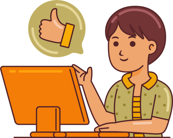 Man Working with Laptop and showing thumbs up  Illustration