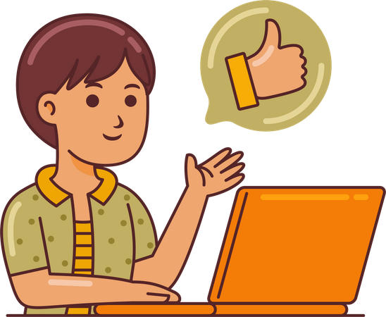 Man Working with Laptop and showing thumbs up  Illustration