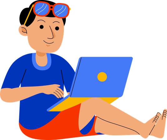 Man working with Laptop at Beach  Illustration