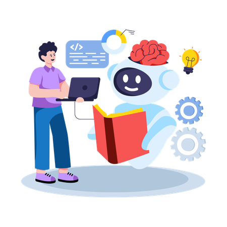 Man working with Machine Learning  Illustration