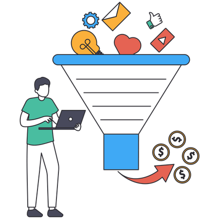 Man working with Marketing Funnel  Illustration