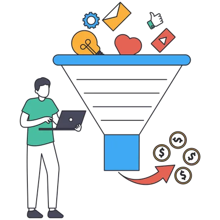 Man working with Marketing Funnel  Illustration