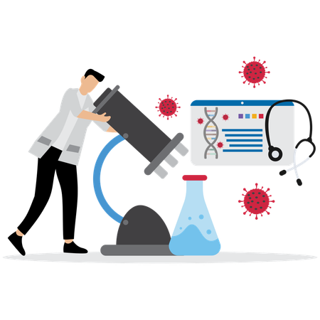Man working with Nanotechnology Microscope  Illustration