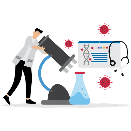 Man working with Nanotechnology Microscope  Illustration