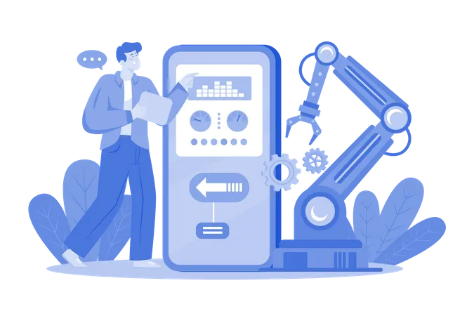 Man Working With Production Automation App  Illustration