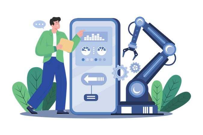 Man Working With Production Automation App  Illustration