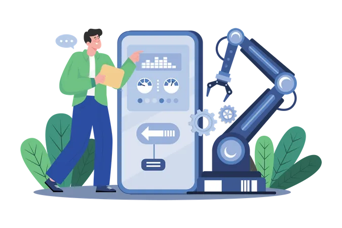 Man Working With Production Automation App  Illustration