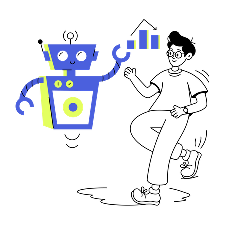 Man working with Robot Assistant  Illustration