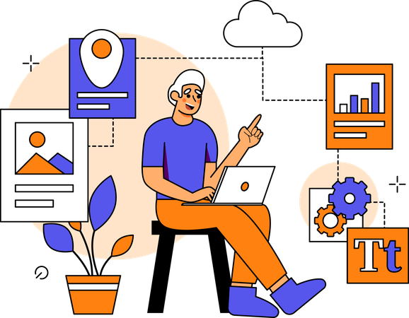 Man Working With SaasBased Applications  Illustration