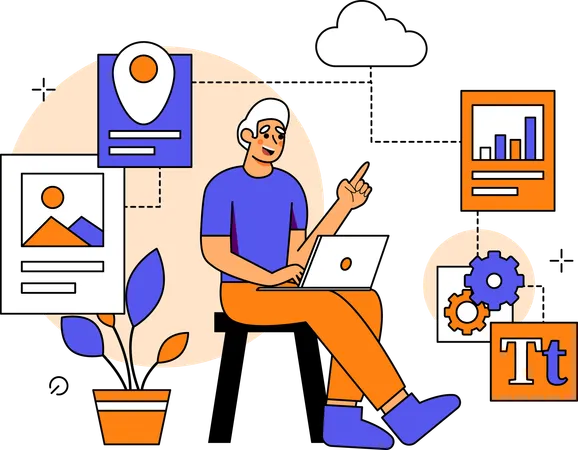 Man Working With SaasBased Applications  Illustration