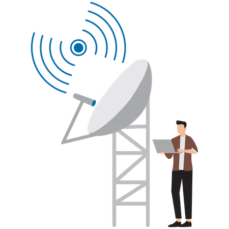 衛星通信塔で働く男性  イラスト