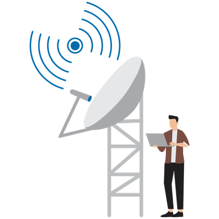 Man working with Satellite Communication Tower  Illustration