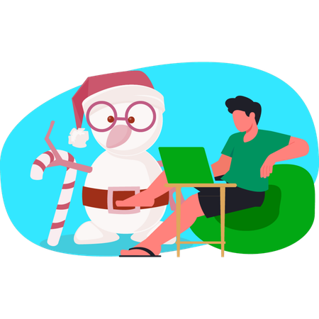 Man working with snowman at forest  Illustration