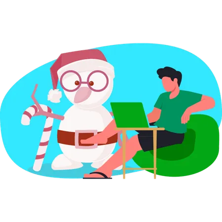 Man working with snowman at forest  Illustration