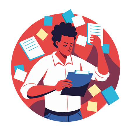 Man working with sticky notes  Illustration