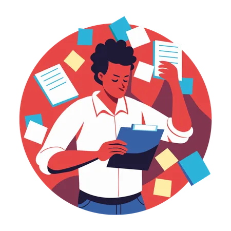 Man working with sticky notes  Illustration