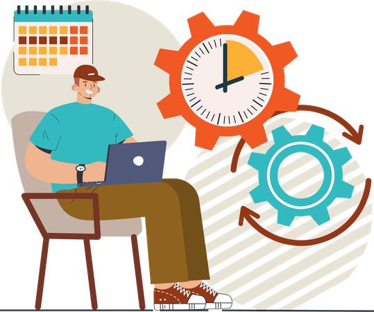 Man working with time management  Illustration