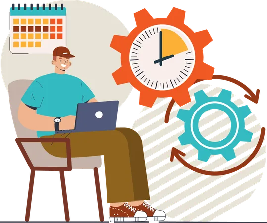 Man working with time management  Illustration