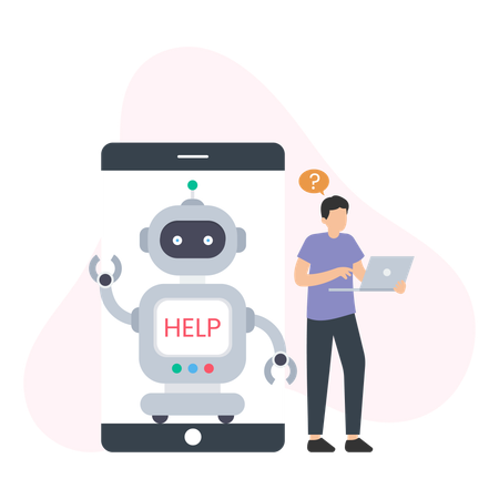 Man working with Virtual Assistant  Illustration