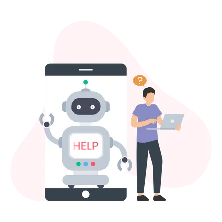 Man working with Virtual Assistant  Illustration