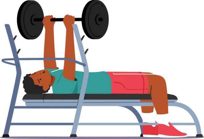 Man Workout with Barbell Lying on Bench Illustration