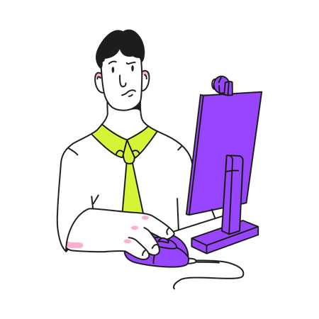 Man works at a computer  Illustration