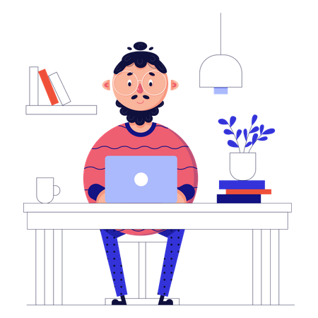 Man works in the workplace  Illustration