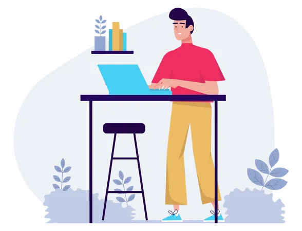 Freelance Working Concept With People Scene In The Flat Cartoon Design Man Works On A Laptop According To A Free Schedule At Home Vector Illustration Illustration