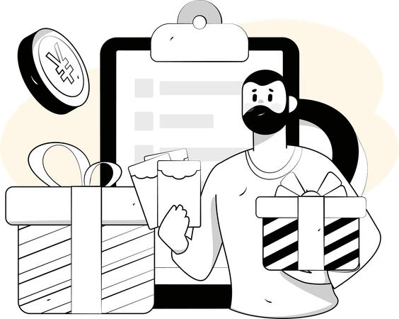 Man works on business lists  Illustration